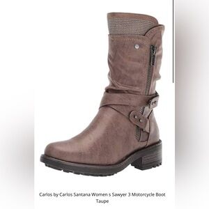 Carlos by Carlos Santana Brown Combat Moto Boots with Buckle and Zipper